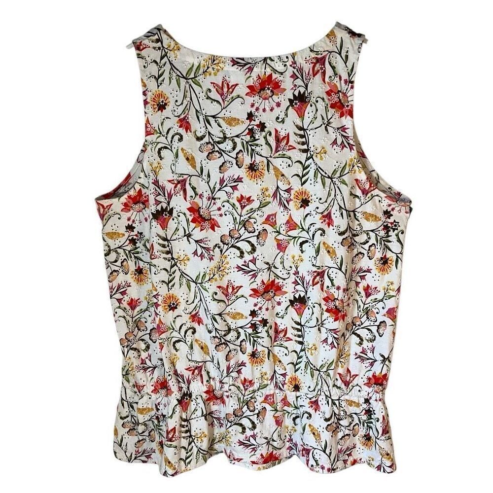 J Jill Eyelet Peplum Tie Waist Floral Cotton Top, Medium. Jamgirl
